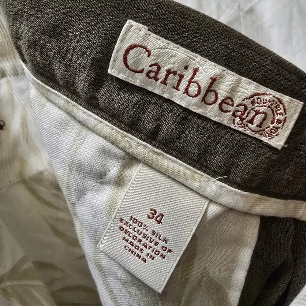 Caribbean Joe Army GreenMens Silk Pleated Relaxed Fit Shorts Olive Green 34
